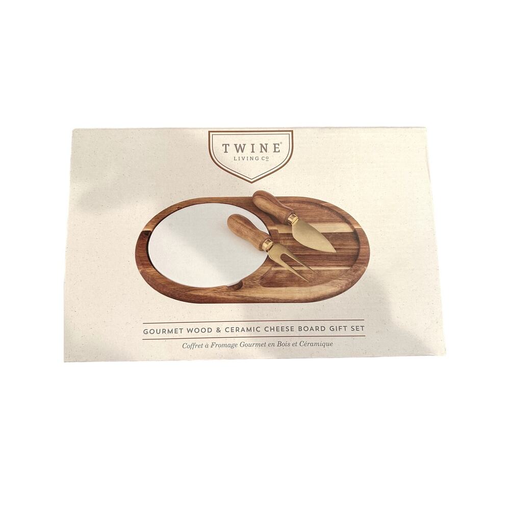 Twine Living Co Gourmet wood & ceramic cheese board set